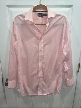 Lauren Ralph Lauren Pink Slim Fit Stretch Non Iron Button Down Shirt 15.5 32/33